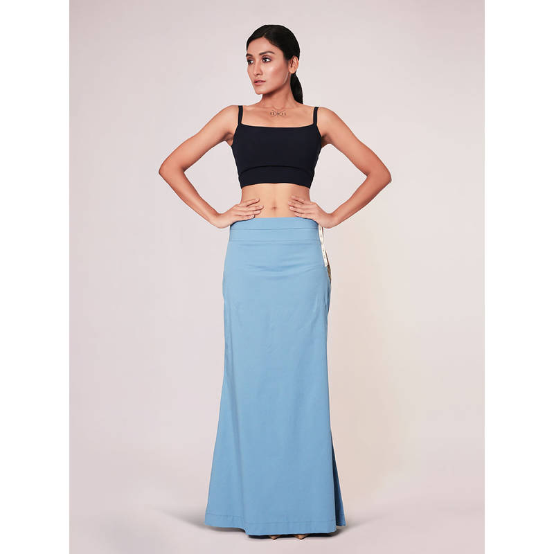 I AM BY DOLLYJAIN Women Doctor Blue Lycra Solid D'Coat (L)