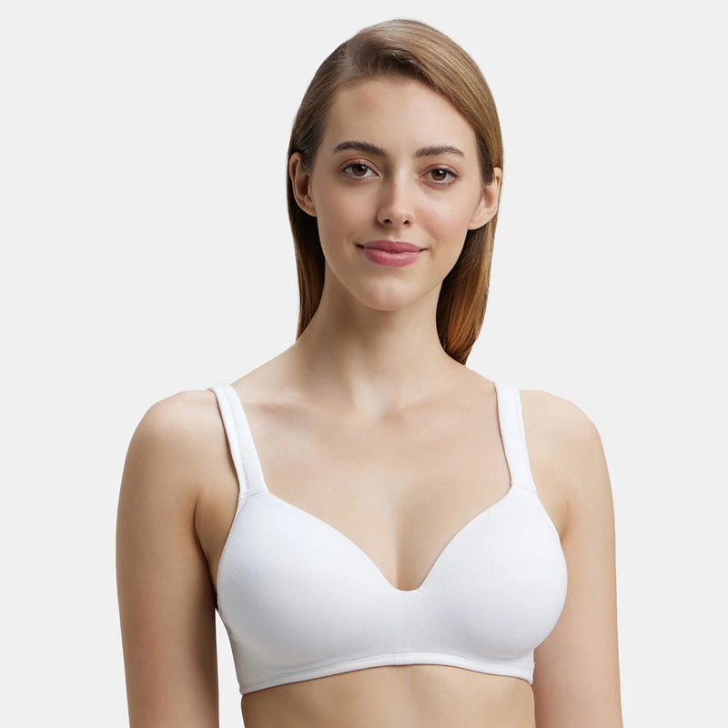 Jockey FE57 Wirefree Padded Super Combed Cotton Elastane Lounge Bra - White (32B)