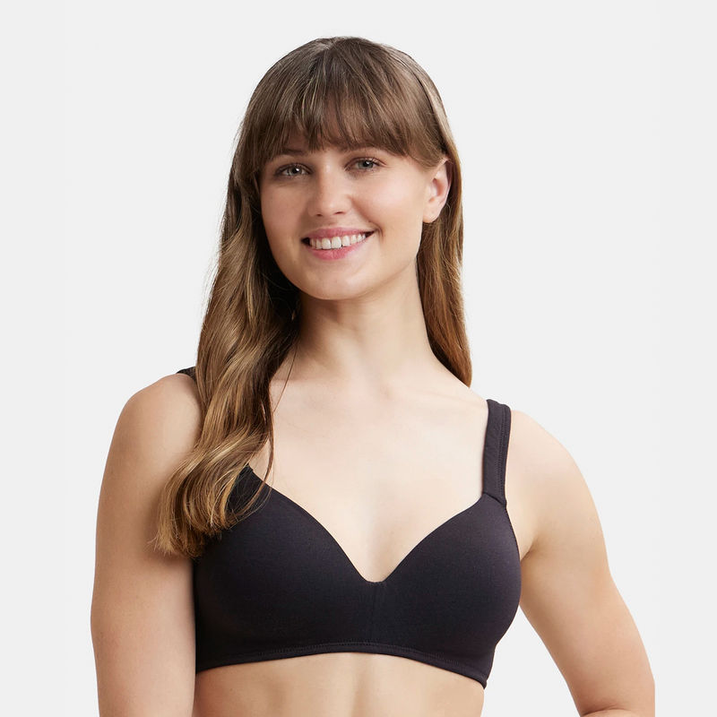 Jockey FE57 Wirefree Padded Super Combed Cotton Elastane Lounge Bra - Black (34B)