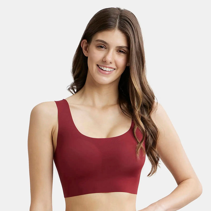 Jockey 1839 Wirefree Padded Soft touch Microfiber Elastane Lounge Bra - Pomegranate (M)