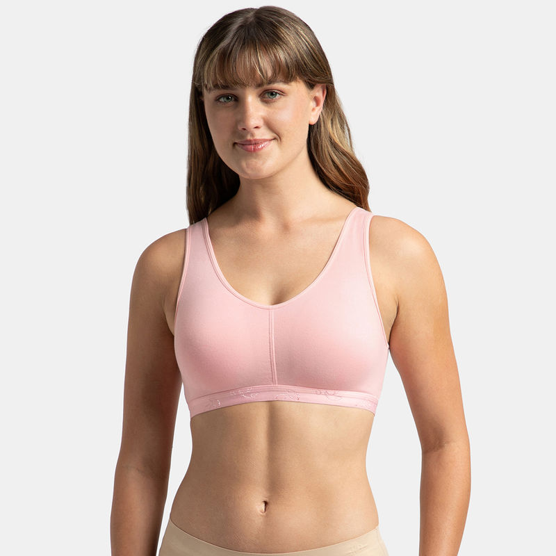 Jockey ES04 Wirefree Padded Super Combed Cotton Elastane Lounge and Sleep Bra - Pink (L)