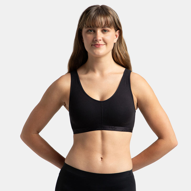 Jockey ES04 Wirefree Padded Super Combed Cotton Elastane Lounge and Sleep Bra - Black (L)