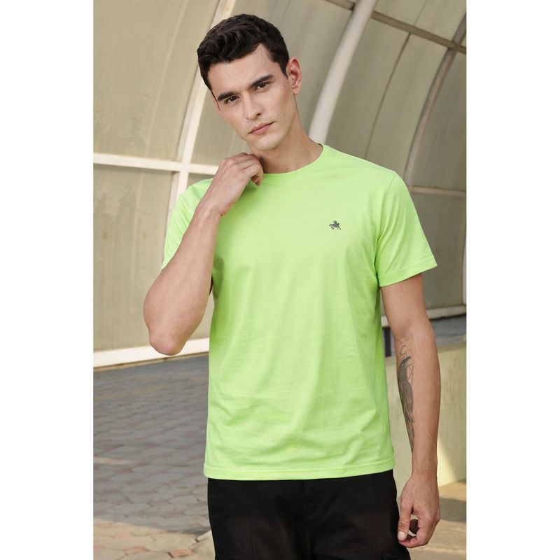 Parcel Yard Green Men Crew Neck Solid Regular Fit Cotton T-Shirt (M)