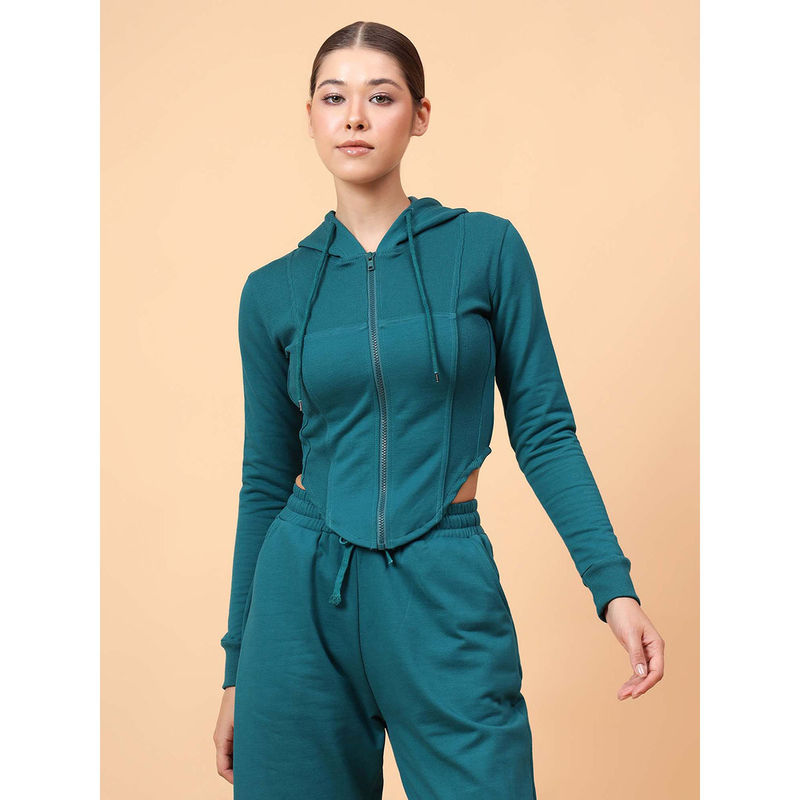 Fitkin Fikin Women Teal Fleece Corset Jacket (XL)