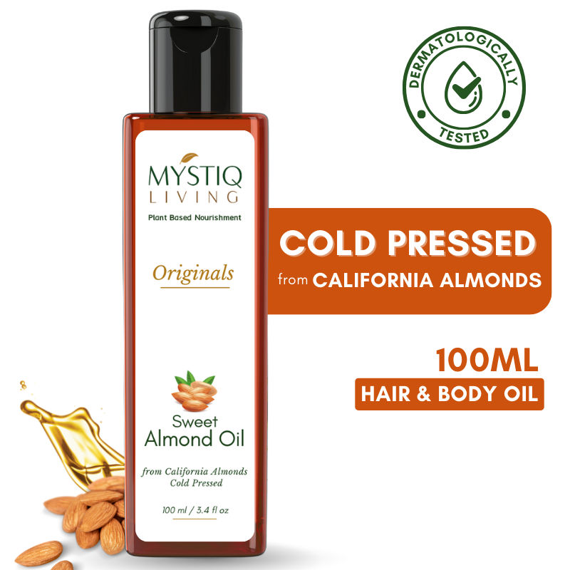 Mystiq Living Sweet Almond Oil for Hair Growth Face, Skin,Baby Massage Pure, Organic & Cold Pressed