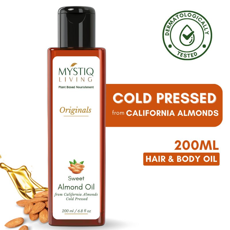 Mystiq Living Sweet Almond Oil for Hair Growth Face, Skin,Baby Massage Pure, Organic & Cold Pressed