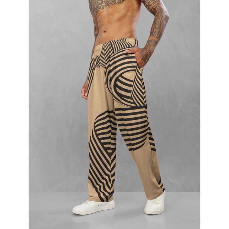 BULLMER Khaki Trendy Printed Cotton Blend Relaxed Fit Trackpant (L)