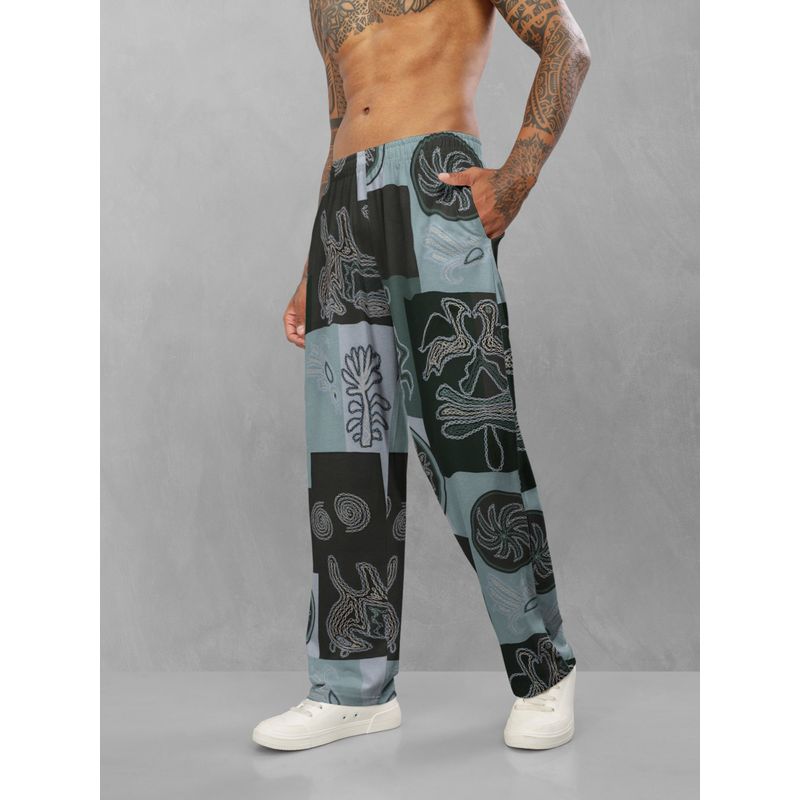 BULLMER Blue Trendy Printed Cotton Blend Relaxed Fit Trackpant (2XL)