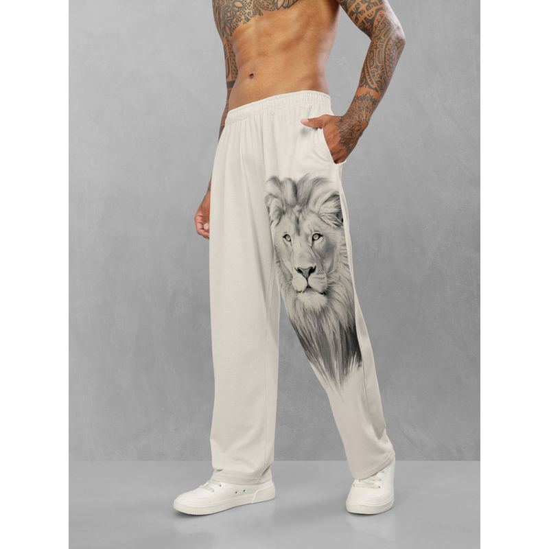 BULLMER White Trendy Printed Cotton Blend Relaxed Fit Trackpant (M)