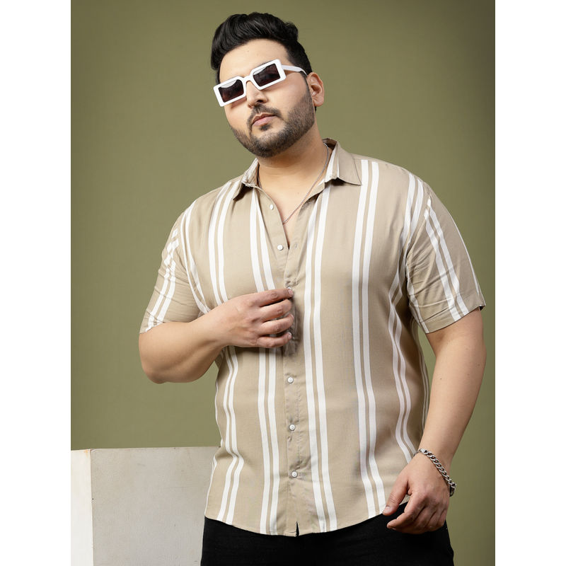 RIGO Men Vertical Stripe Half Sleeve Rayon Shirt (S)