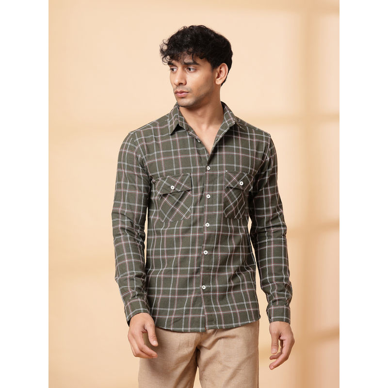RIGO Men Green Checks Shirt (L)