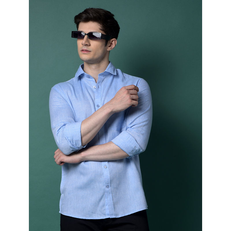 CRIMSOUNE CLUB Men Blue Linen Shirt (L)