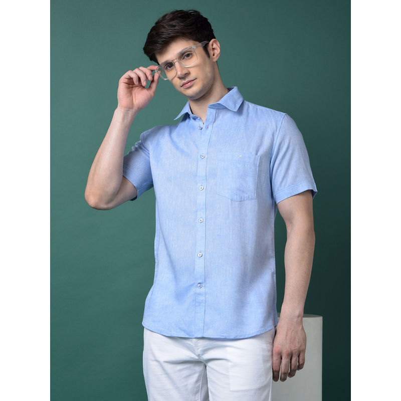 CRIMSOUNE CLUB Men Blue Linen Shirt (M)