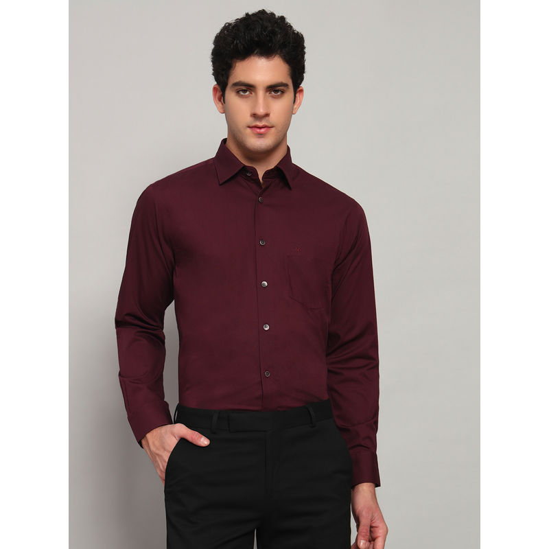 Cantabil Men Solid Wine Full Sleeves Spread Collar Formal Shirt (40)