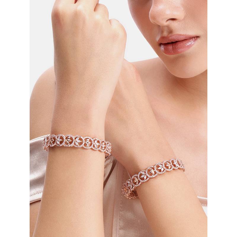Estele White Cz Rosegold Leaf Link Bangles (2.4)