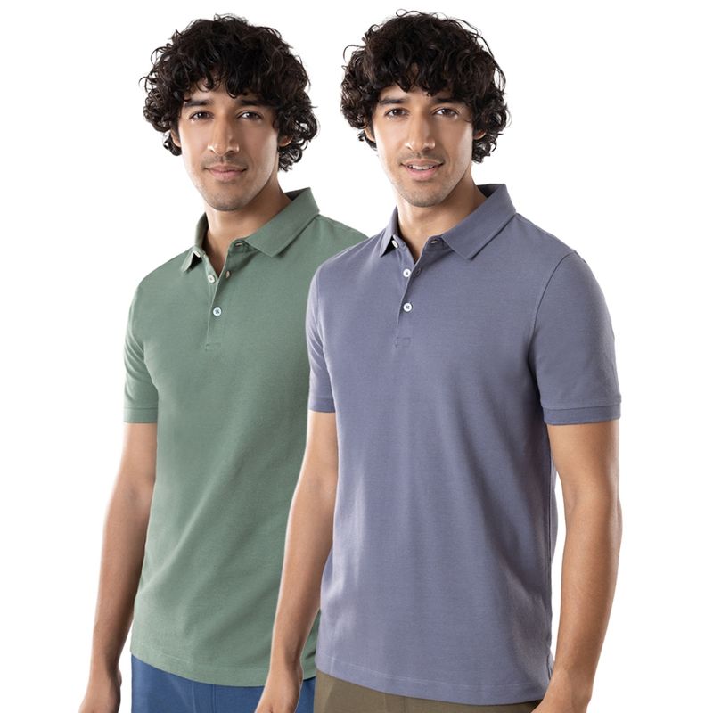 Cotton Polo-Pack of 2 Anti-Stain & Anti-Odour-Ocean Grey/Forest Green (S)-GLCPQ01