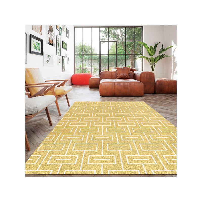 OBSESSIONS Ultra Soft Polypropylene Geometric Carpet, Mustard (5 x 7 Feet)
