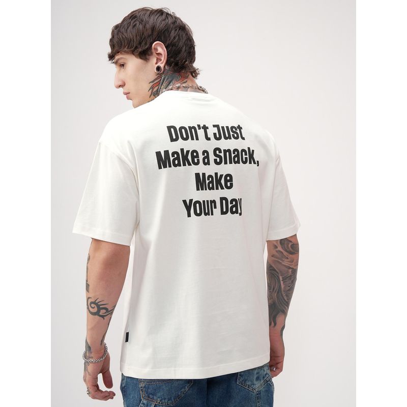 HIGHLANDER Men Off White Round Neck Oversized Drop Shoulder Graphic T-shirt (M)