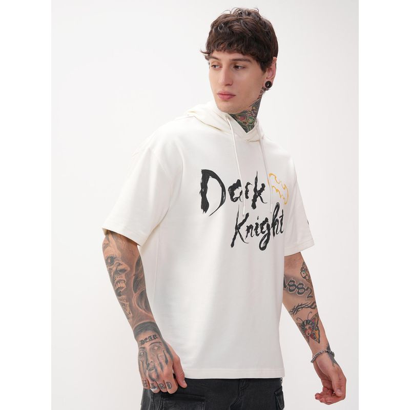 HIGHLANDER Warner Bros Batman Men Off White Oversized Drop Shoulder Graphic Hoodie T-shirt (M)