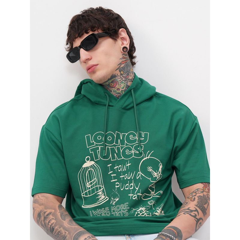 HIGHLANDER Warner Bros Looney Tunes Men Green Oversized Drop Shoulder Hoody T-shirt (L)