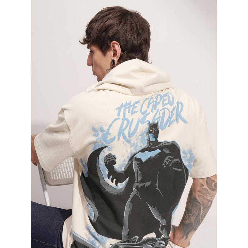 HIGHLANDER Warner Bros Batman Men Cream Oversized Drop Shoulder Hoodie T-shirt (XL)