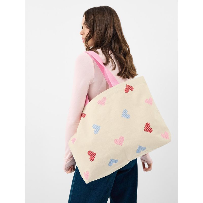 Buy Accessorize London Women Cross Stitch Heart Shopper Tote Bag