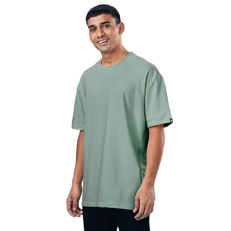 The Souled Store Men Solids Oversized Sage Green Oversized T-Shirts (L)