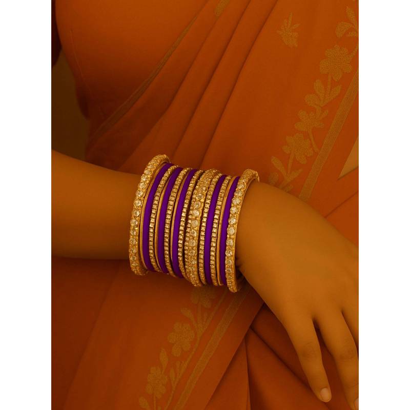 I Jewels Purple Gold Plated Traditional Velvet and Stone-Studded Bangles for Women (2.4)