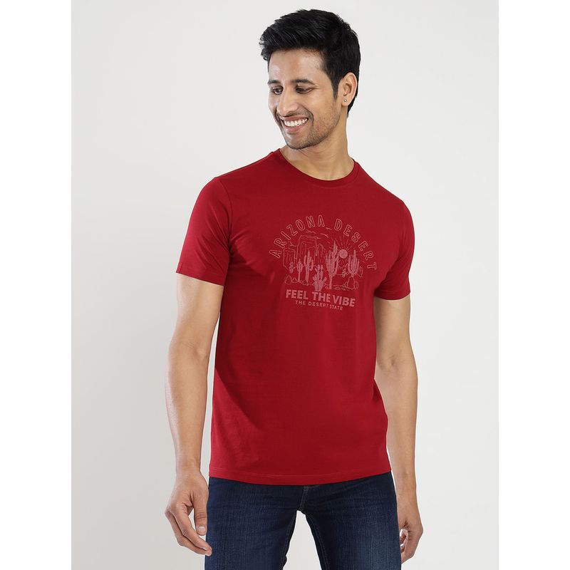 Greenfibre Men's Red Typography Slim Fit Half Sleeve Round Neck T-Shirt (42)