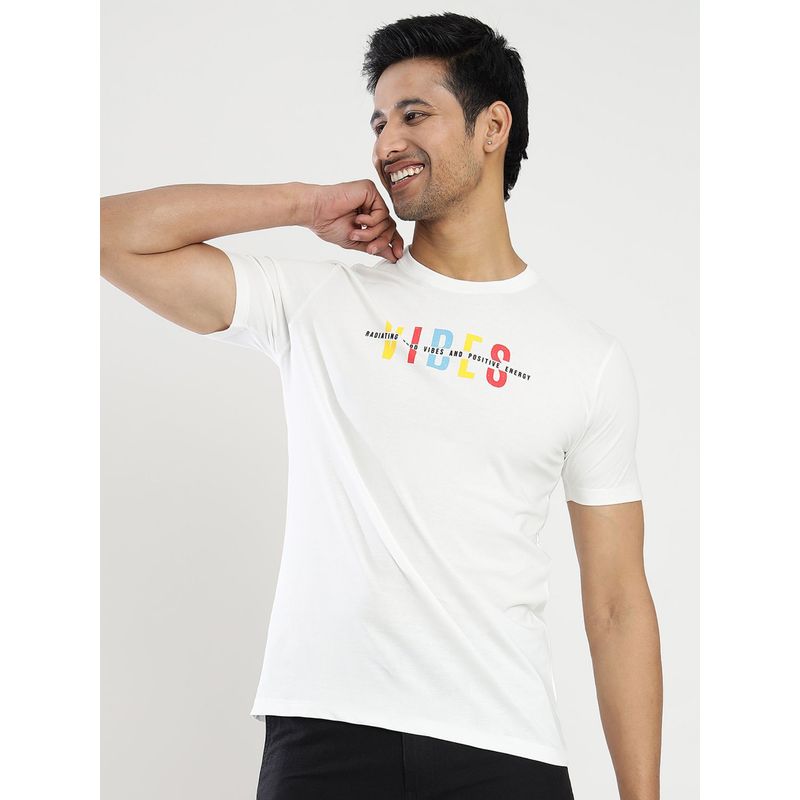 Greenfibre Men's White Typography Slim Fit Half Sleeve Round Neck T-Shirt (38)