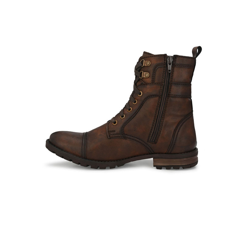 Delize Solid Brown Lace-Up High Ankle Boots (UK 11)