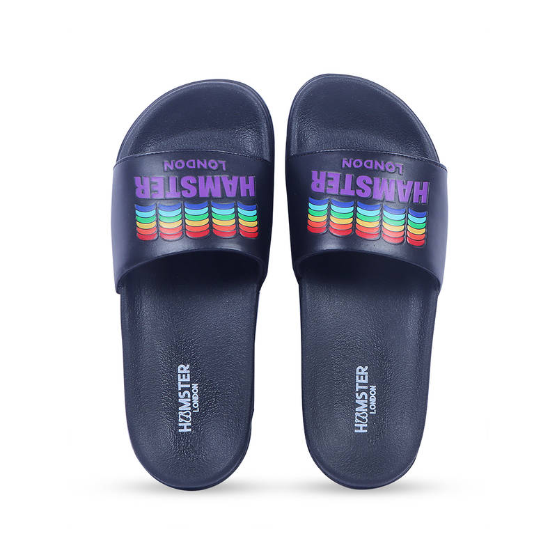 Hamster London Unisex Rainbow Black Sliders-Navy Blue (EU 36)