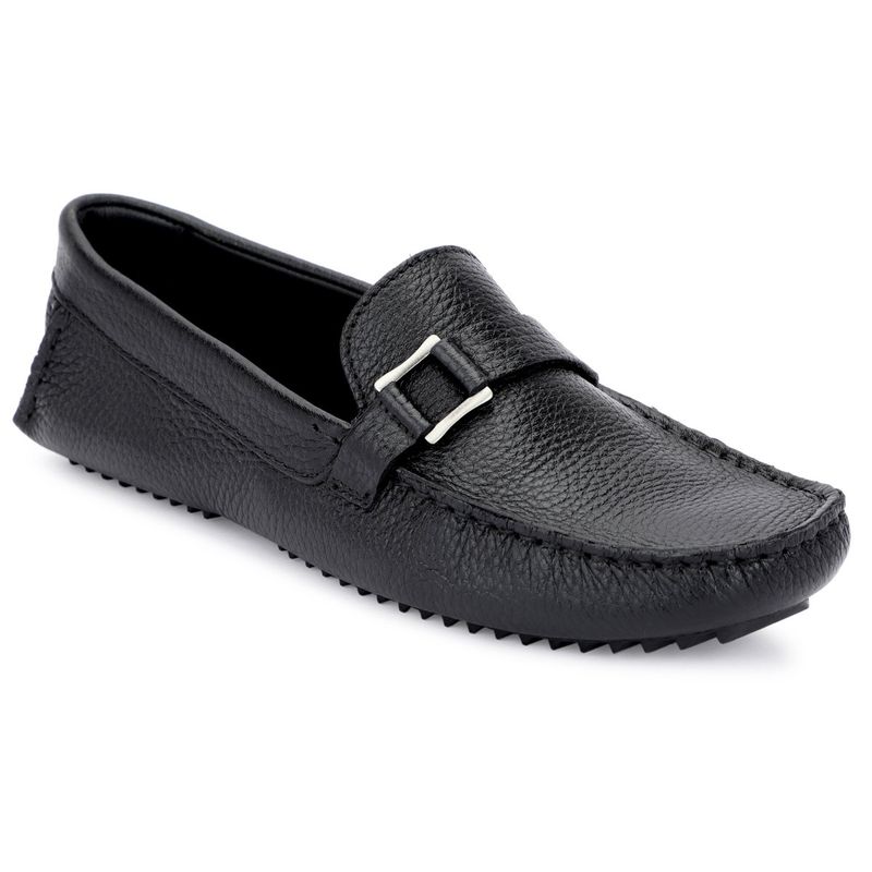 FACCE FELICI Men Black Ndm Leather Slip-On Casual Wear Moccasins (UK 7)