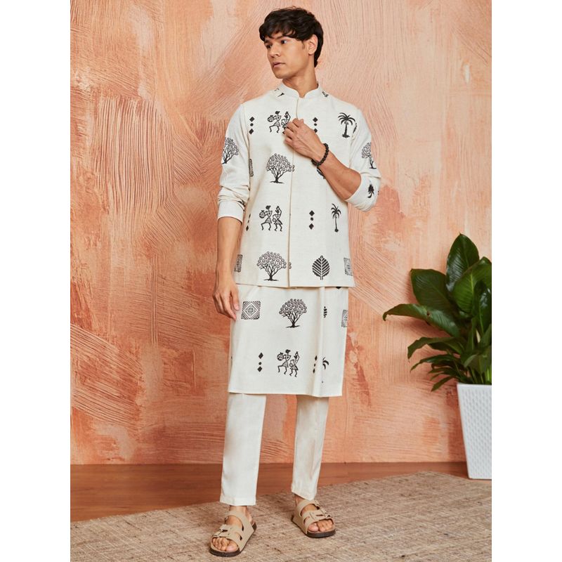 Vastramay Mens Cotton Block Printed Nehru Jacket With Kurta Pyjama (Set of 3) (36)