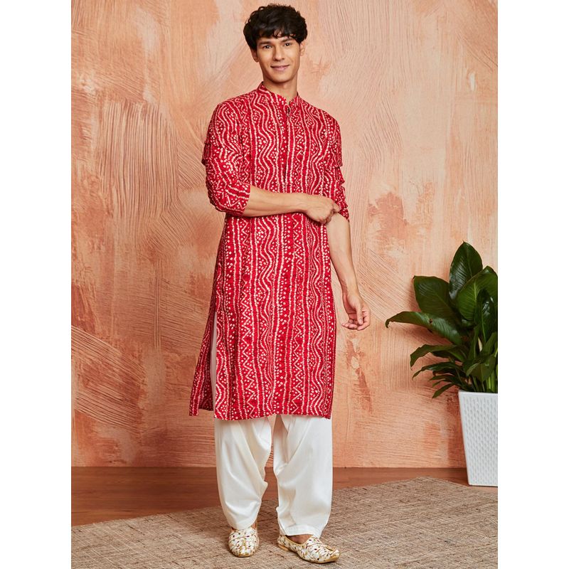 Vastramay Mens Rayon Bandhani Printed Kurta With Patiala (Set of 2) (40)