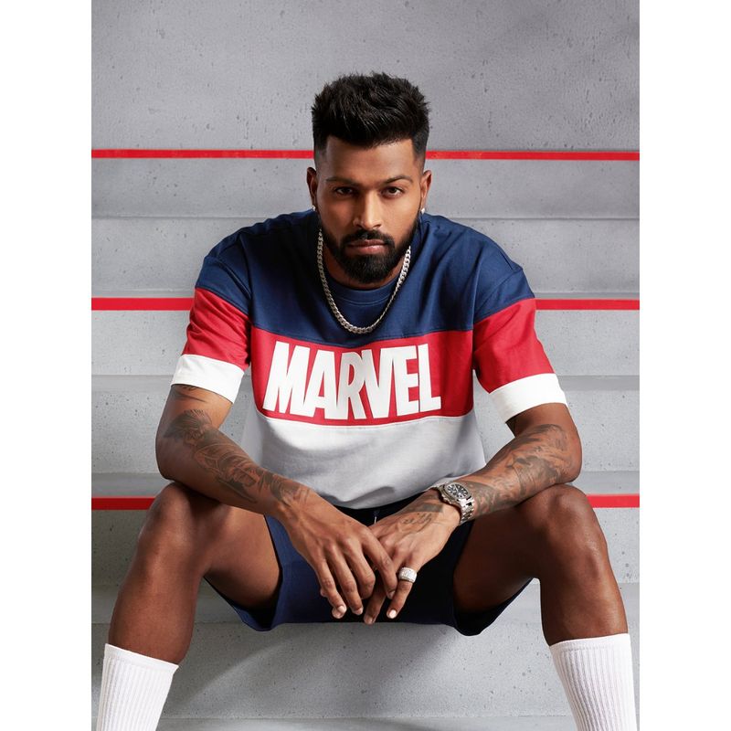 The Souled Store Official Marvel: Logo Men Oversized T-Shirts (L)