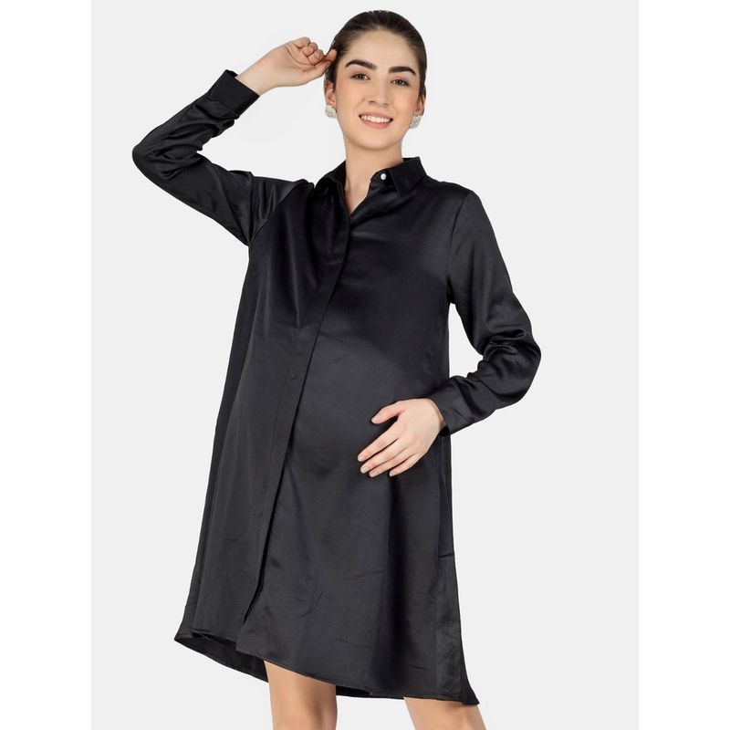 Angloindu Hoor Black Maternity Shirt Dress (S)