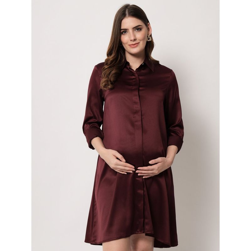 Angloindu Hoor Burgundy Maternity Shirt Dress (M)