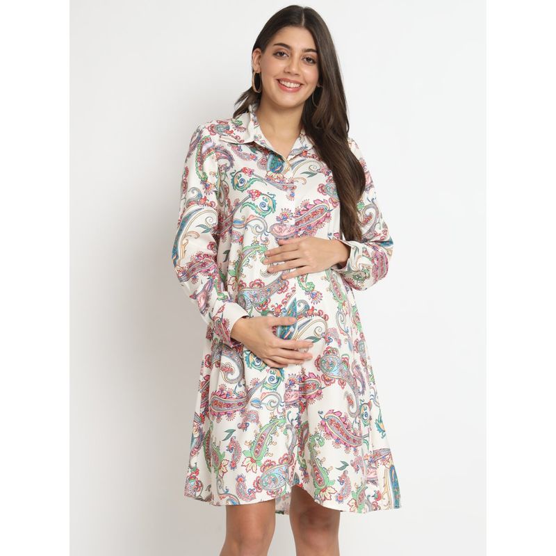 Angloindu Yellow Printed Maternity Shirt Dress (S)