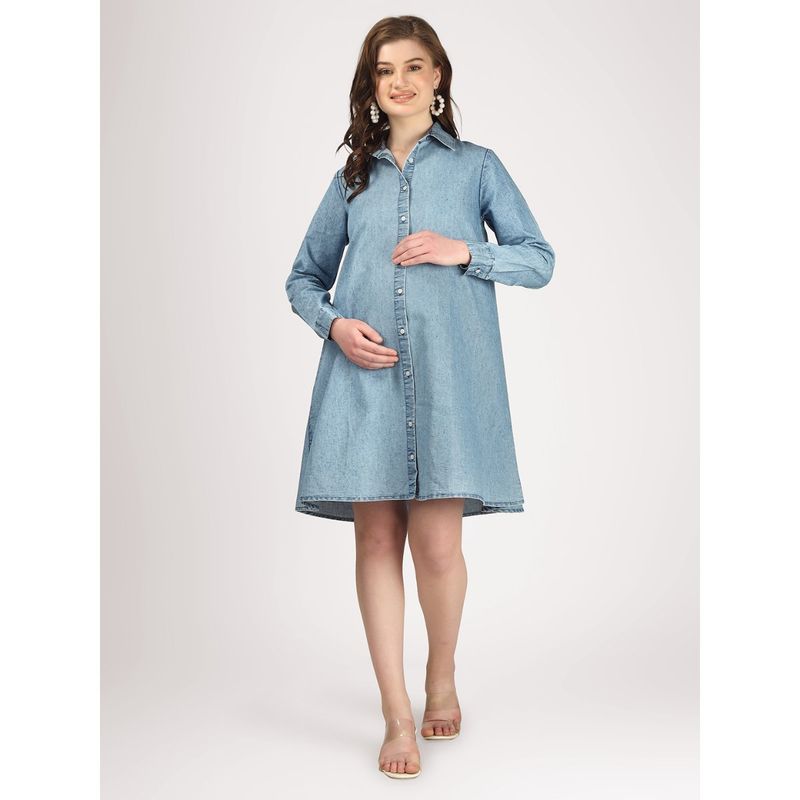 Angloindu Blue Denim Maternity Shirt Dress (XL)