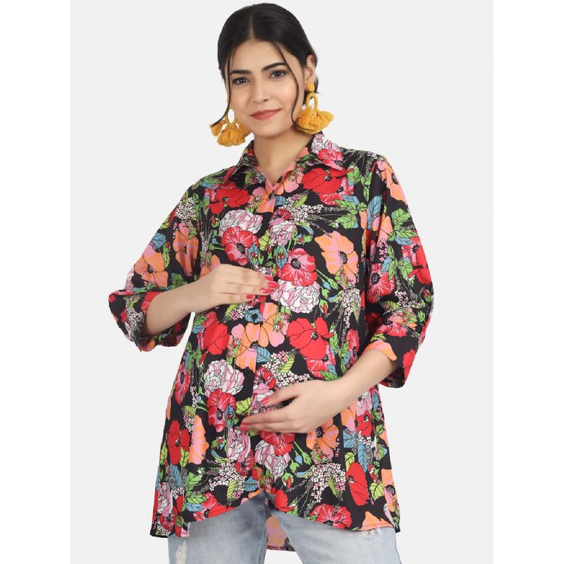 Angloindu Black Floral Maternity Shirt (XL)