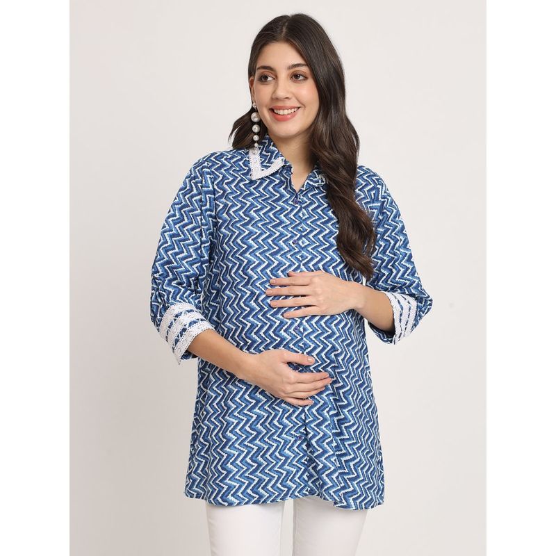 Angloindu Blue Zig Zag Maternity Shirt (S)