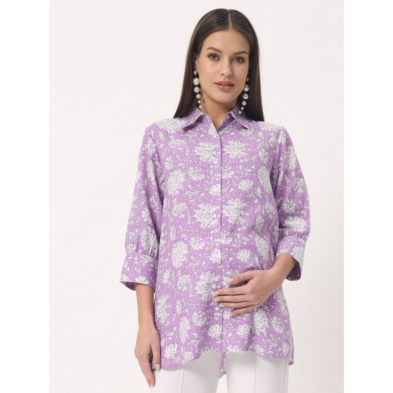 Angloindu Purple Floral Maternity Shirt (S)