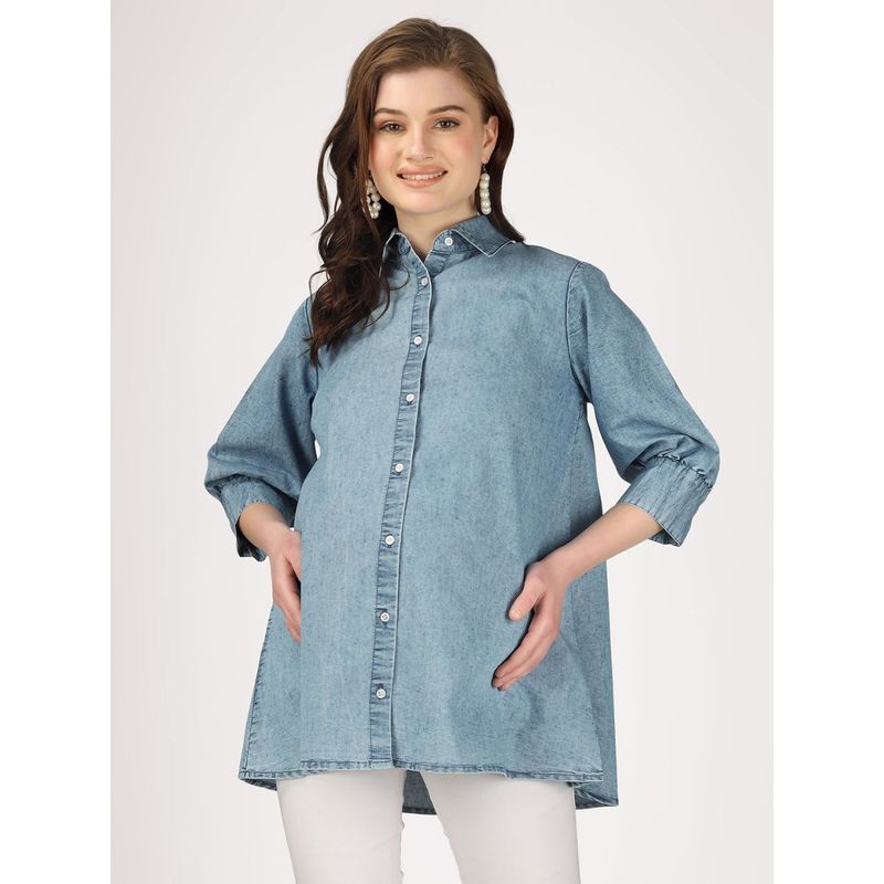 Angloindu Blue Denim Maternity Shirt (S)