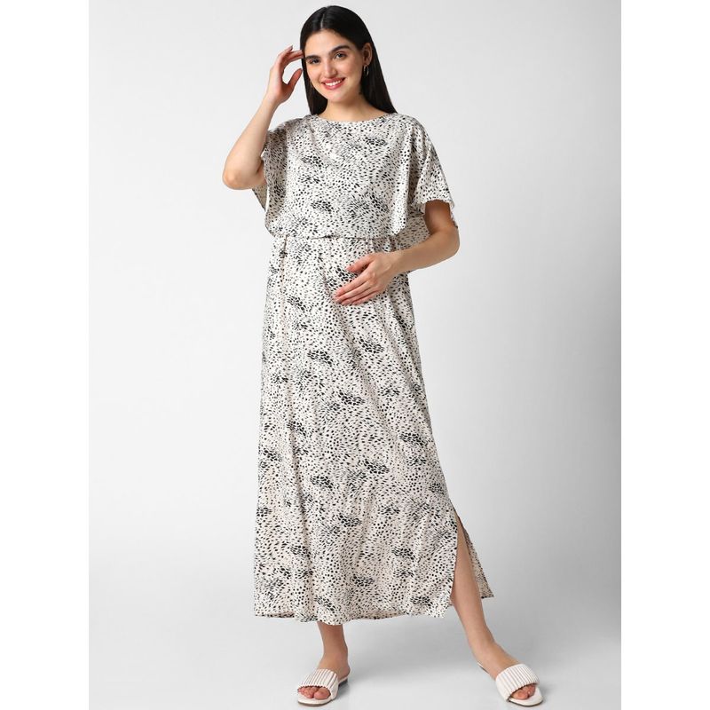 Mystere Paris White Printed Comfy Maternity Dress (M)