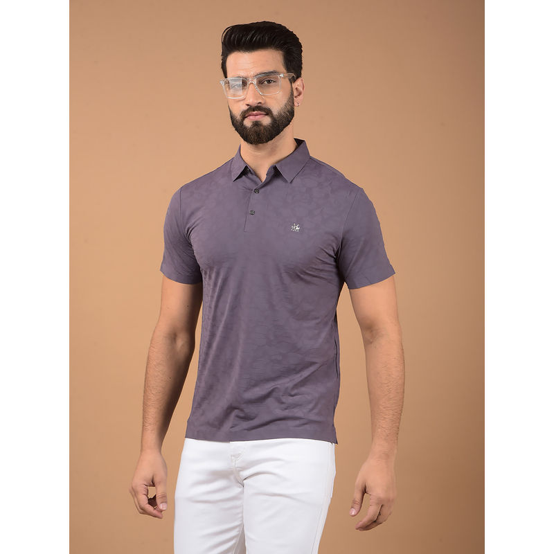 CRIMSOUNE CLUB Mens Purple Textured Polo Neck T-Shirt (M)