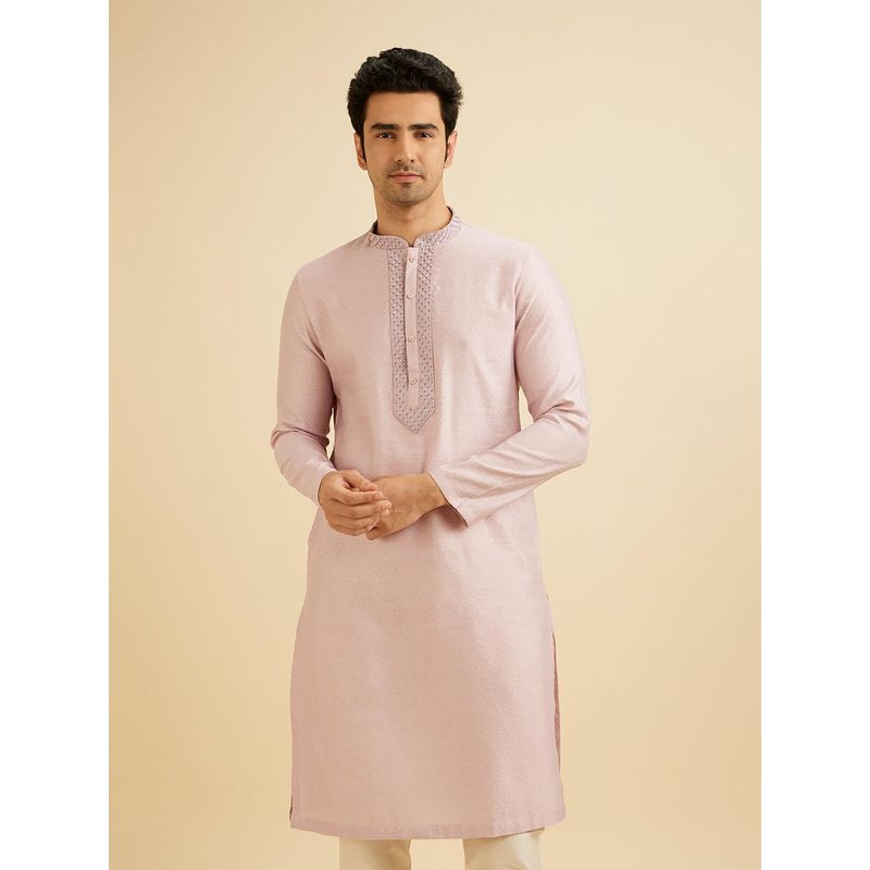 Manyavar Purple Viscose Blend Thread Work Embroidery Kurta with Pyjama (Set of 2) (L)