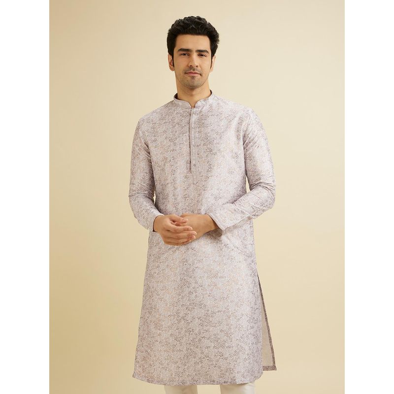 Manyavar Purple Art Silk Metallic Gold Print Kurta with Pyjama (Set of 2) (S)