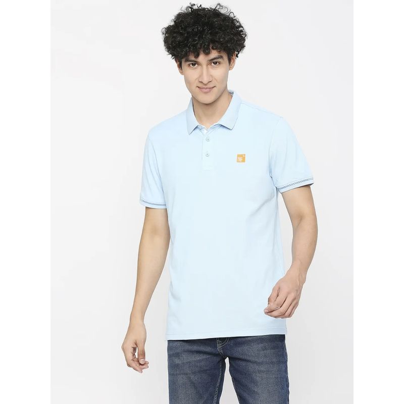 Spykar Men Powder Blue Cotton Slim Fit Polo Neck Plain TShirt Buy