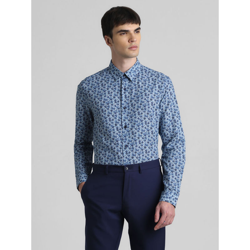 Jack & Jones Blue Floral Slim Fit Casual Shirt (S)